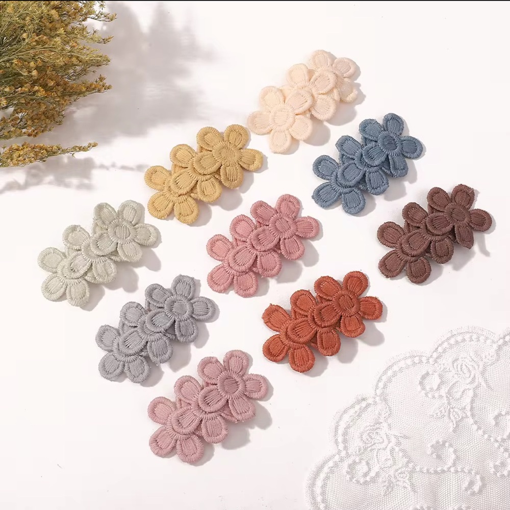 Floral Embroidered Hair Clips, Three color options